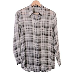 ARITZIA Babaton 100% Silk Shirt - Grey Plaid - Button Up - Women SZ XXS